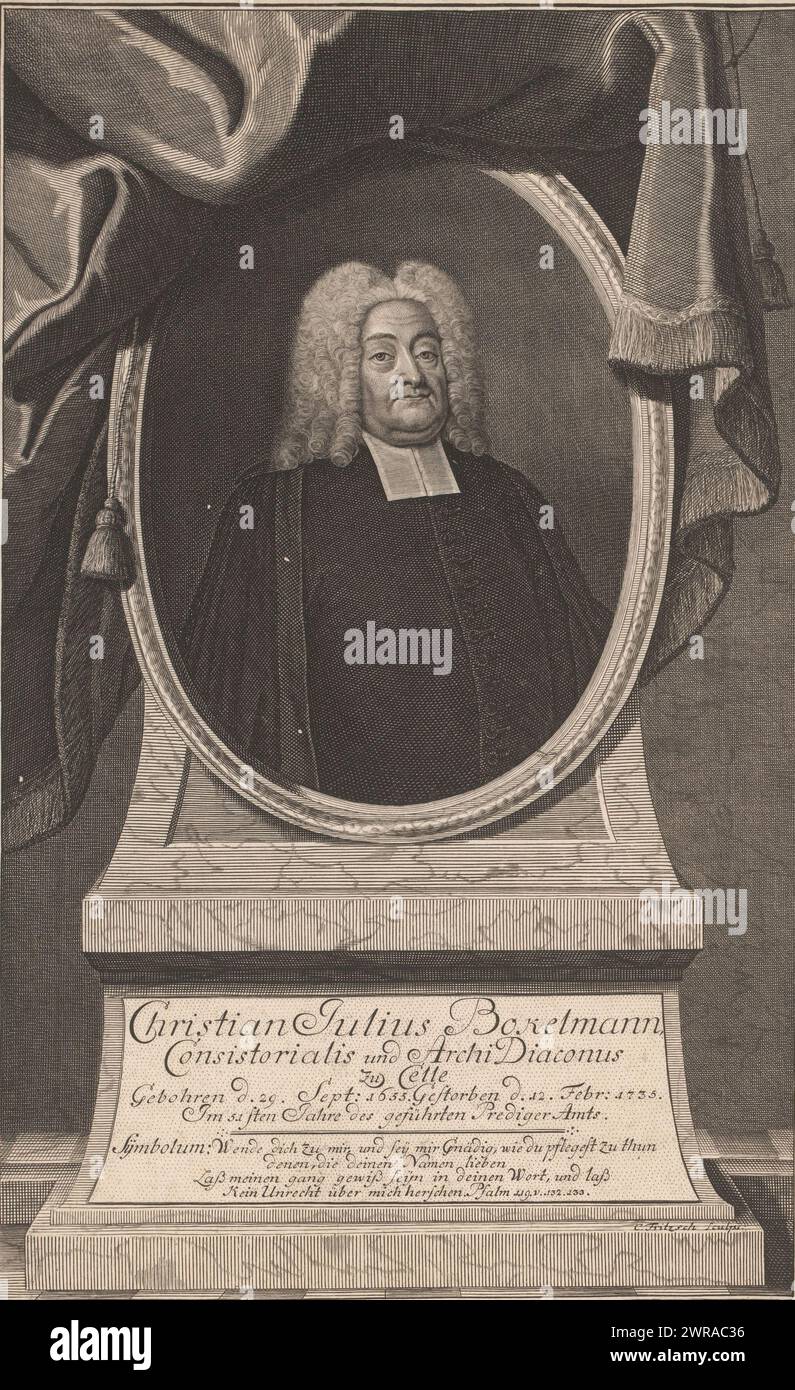 Porträt von Christian Julius Bockelmann, Druckerei: Christian Fritzsch, 1735 - 1769, Papier, Gravur, Höhe 327 mm x Breite 205 mm, Druck Stockfoto