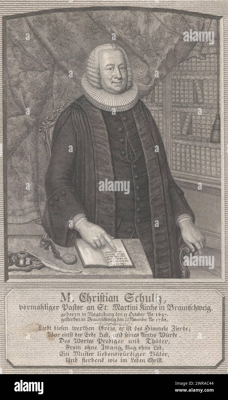 Porträt von Christian Schultze, Druckerei: Johann Christian Gottfried Fritzsch, 1769, Papier, Gravur, Höhe 340 mm x Breite 214 mm, Druck Stockfoto