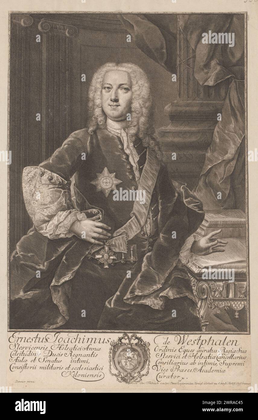 Porträt von Ernst Joachim von Westphalen, Druckerei: Christian Fritzsch, nach Malerei von: Balthasar Denner, Karel Frederik (hertog van Schleswig-Holstein-Gottorp), 1738, Papier, Stich, Höhe 343 mm x Breite 220 mm, Druck Stockfoto