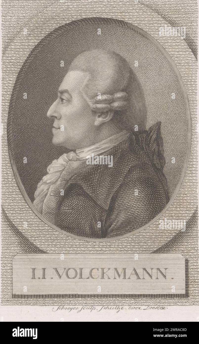 Porträt von Johann Jacob Volckmann, Druckerei: Johann Friedrich Moritz Schreyer, Herausgeber: Johann Gottfried Dyck (II), Christian Gottfried Schultze, Druckerei: Dresden, Verlag: Leipzig, Dresden, 1794, Papier, Gravur, Höhe 188 mm x Breite 125 mm, bedruckt Stockfoto