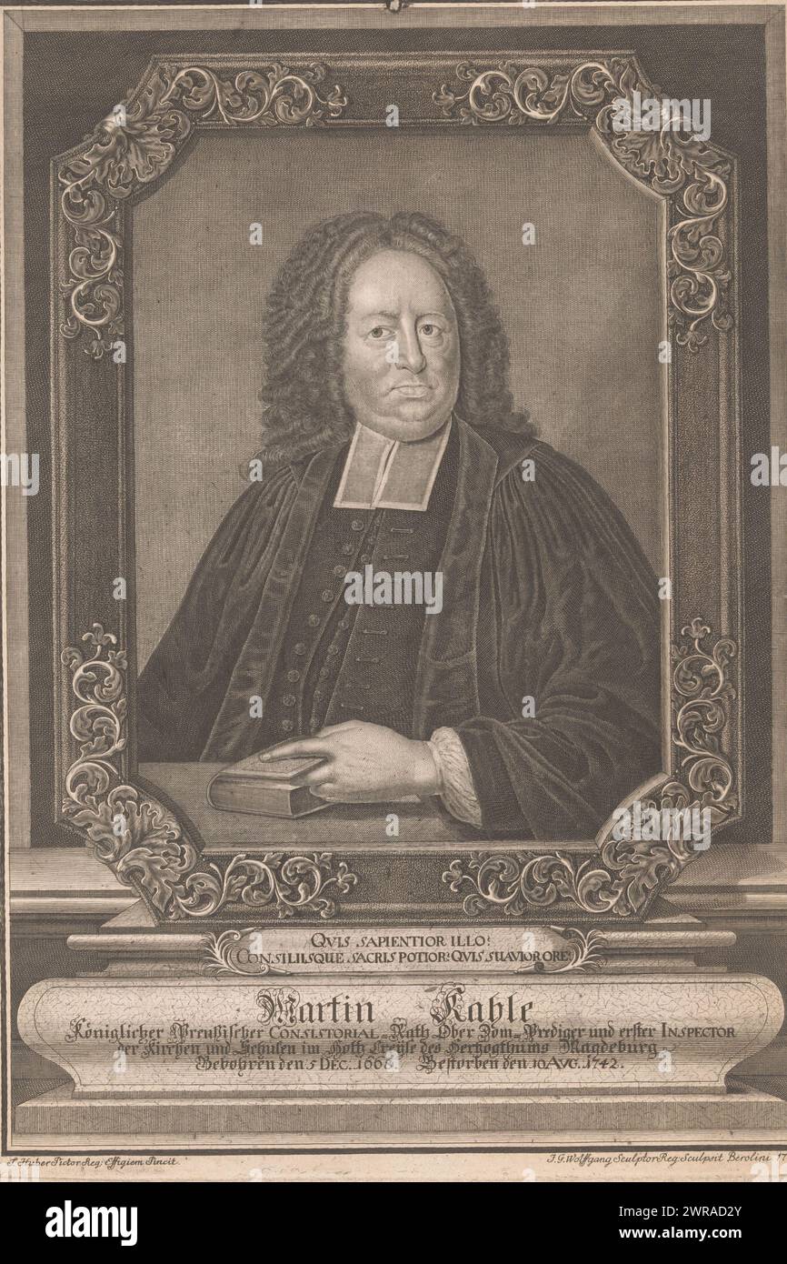 Porträt von Martin Kahle, Druckerei: Johann Georg Wolffgang, nach Malerei von Johann Rudolf Huber (1668-1748), Berlin, 1743, Papier, Stich, Ätzen, Höhe 394 mm x Breite 278 mm, bedruckt Stockfoto