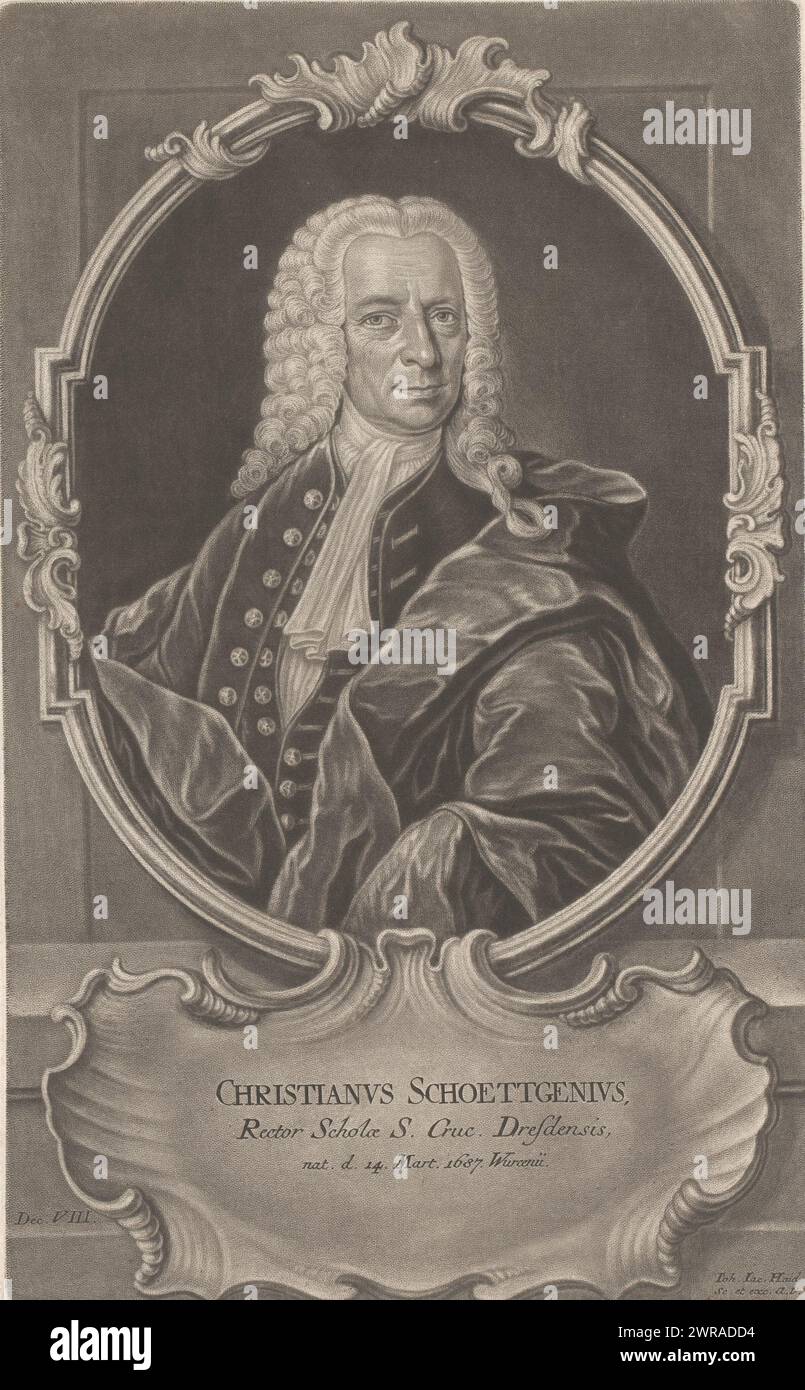 Porträt von Johann Christian Schöttgen, Druckerei: Johann Jacob Haid, Verlag: Johann Jacob Haid, Augsburg, 1750, Papier, Höhe 310 mm x Breite 190 mm, Druck Stockfoto