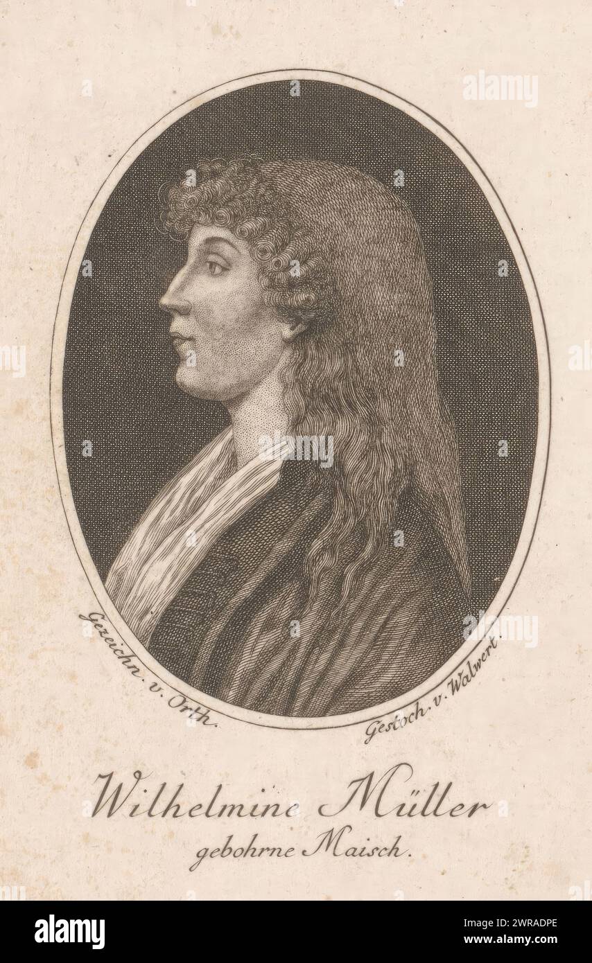 Porträt Wilhelmine Augusta Müller, Druckerei: Georg Christoph Walwert, nach Zeichnung von: Orth, Deutschland, 1790 - 1812, Papier, Ätzen, Höhe 130 mm x Breite 88 mm, bedruckt Stockfoto