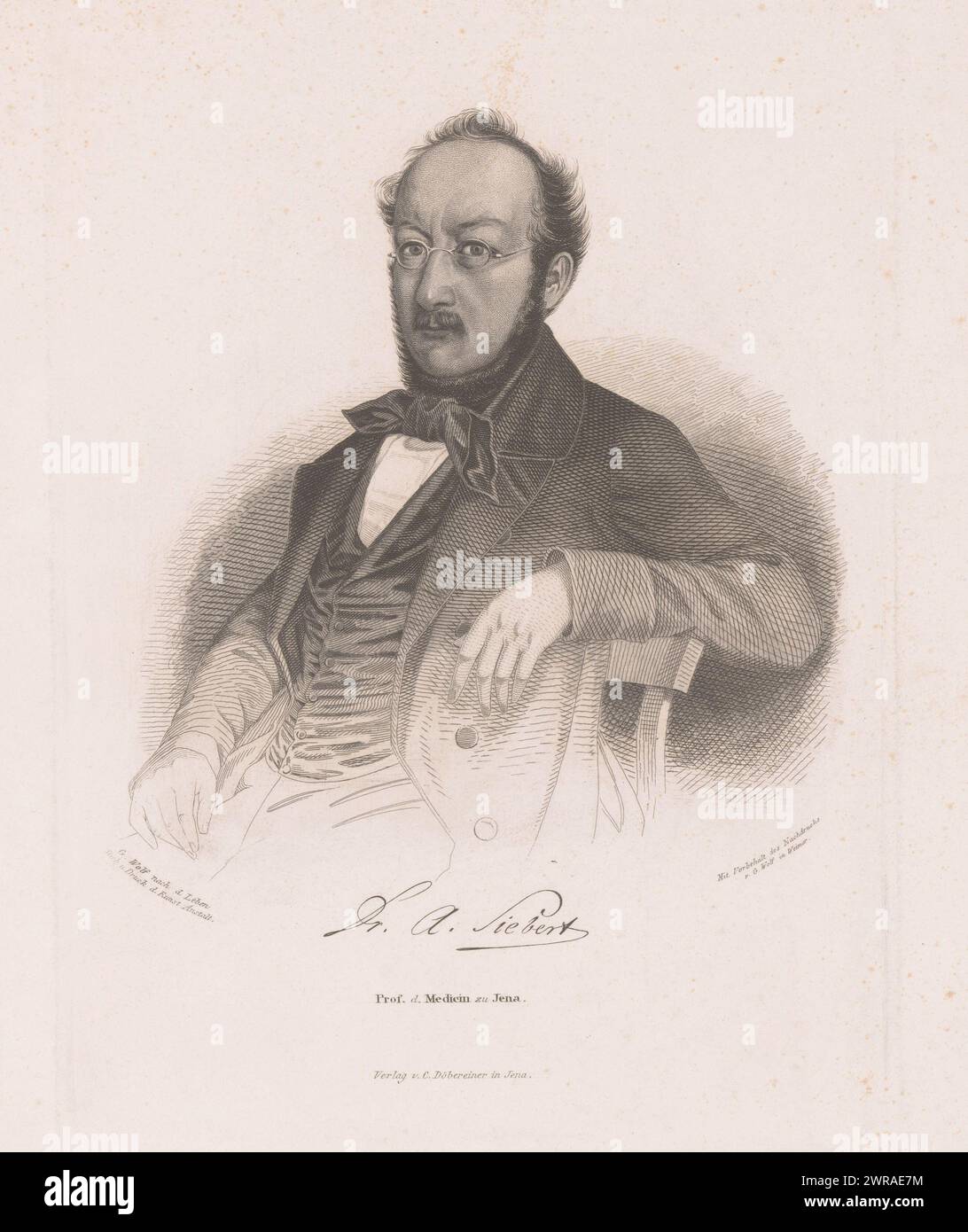 Porträt von August Siebert, Druckerei: Georg Wolf, Verlag: Carl Doebereiner, Druckerei: Weimar, Verlag: Jena, 1835 - nach 1857, Papier, Stahlstich, Höhe 243 mm x Breite 183 mm, Druck Stockfoto