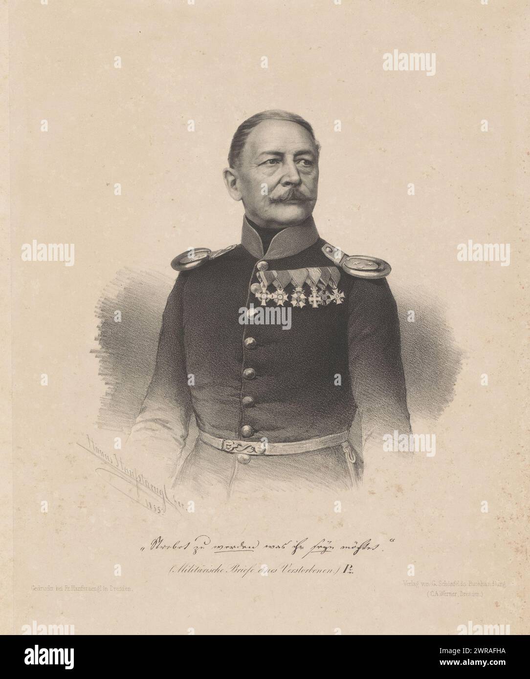 Porträt von Carl Eduard Pönitz, Bildunterschrift in Faksimile., Druckerei: Hanns Hanfstaengl, Drucker: Franz Hanfstaengl, Verlag: Schönfelds Buchhandlung, Dresden, 1855, Papier, Höhe 611 mm x Breite 462 mm, bedruckt Stockfoto