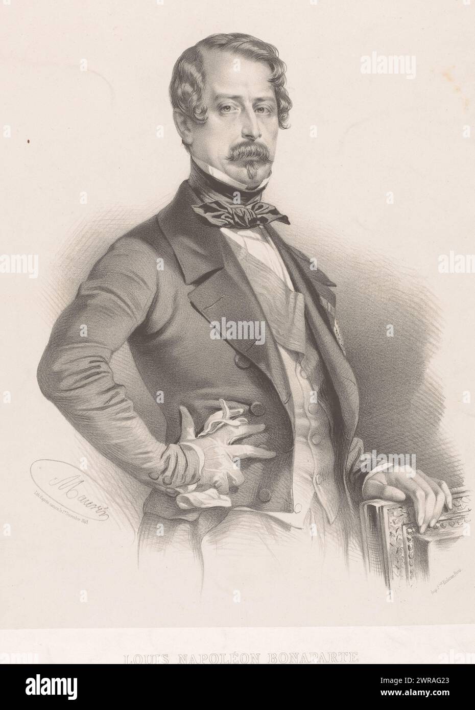 Porträt von Charles Louis Napoleon Bonaparte, Präsident der Französischen Republik, Louis Napoléon Bonaparte, Präsident der République Francaise (Titel zum Objekt), Druckerei: Nicolas Maurin, nach eigenem Entwurf von: Nicolas Maurin, Drucker: Francois Delarue, Drucker: Paris, Verlag: Paris, Verlag: London, 1848 - 1852, Papier, Höhe 439 mm x Breite 311 mm, Druck Stockfoto