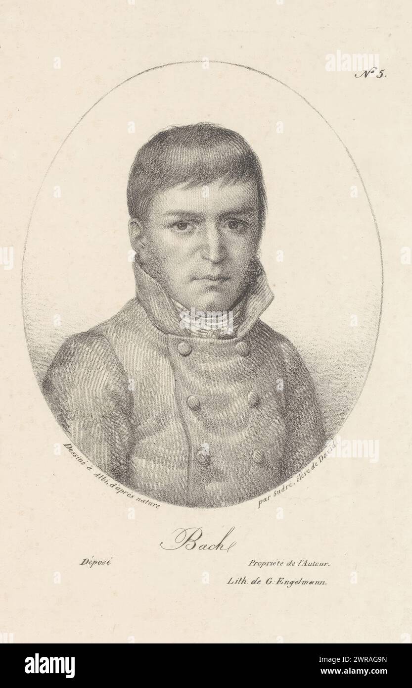 Porträt von Francois Bach, Bach (Titel über Objekt), Hauptfiguren in der Fualdès-Affäre (Serientitel), Druckerei: Jean Pierre Sudre (1783-1866), nach eigenem Entwurf von Jean Pierre Sudre (1783-1866), Drucker: Gottfried Engelmann, Paris, 1818, Papier, Höhe 255 mm x Breite 179 mm, bedruckt Stockfoto