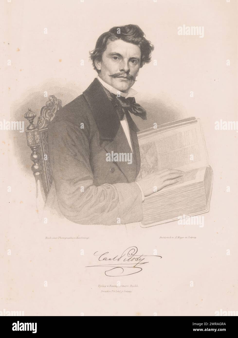 Porträt von Karl Theodor Piloty, Druckerei: August Weger, nach Foto: Franz Hanfstaengl, Drucker: Thomas Zehl (II), Leipzig, 1860 - 1892, Papier, Stahlstich, Höhe 290 mm x Breite 222 mm, bedruckt Stockfoto