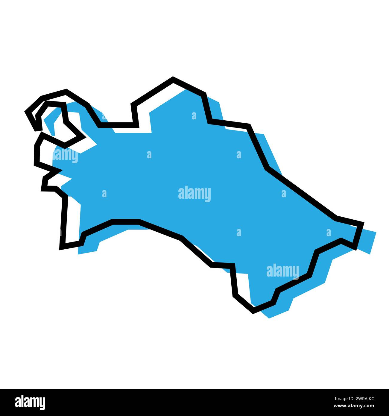 Vereinfachte Karte für Turkmenistan. Blaue Silhouette mit dicker schwarzer Kontur isoliert auf weißem Hintergrund. Einfaches Vektorsymbol Stock Vektor