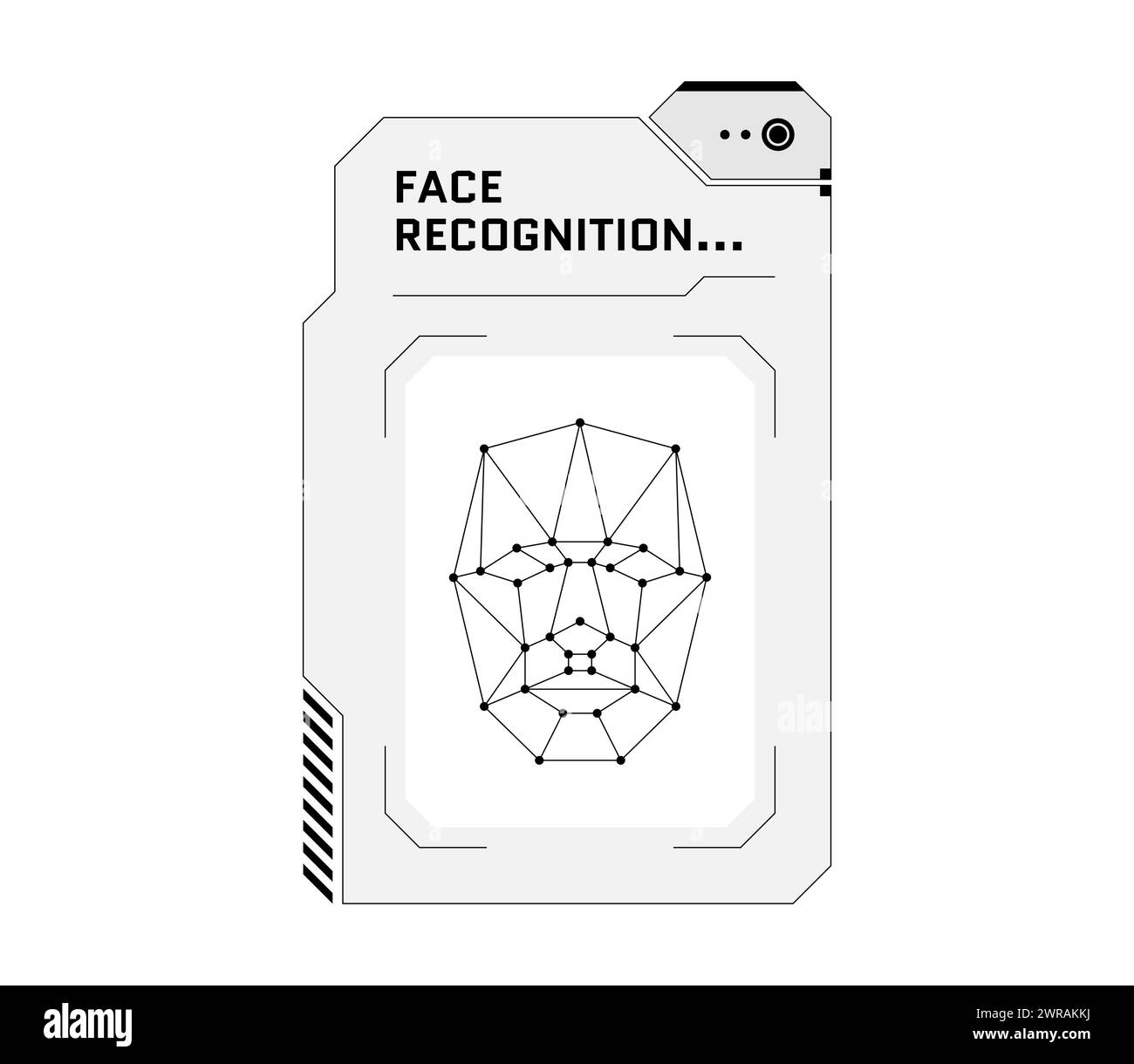 HUD-Gesichtserkennung – Konzept des biometrischen ID-Scan-Systems. Scanner zur Überprüfung der Gesichtserkennung und digitales Bedienfeld zur Identitätssicherung. Menschliches Identifikationsscannen und Autorisierungsschnittstellen-Vektordesign Stock Vektor