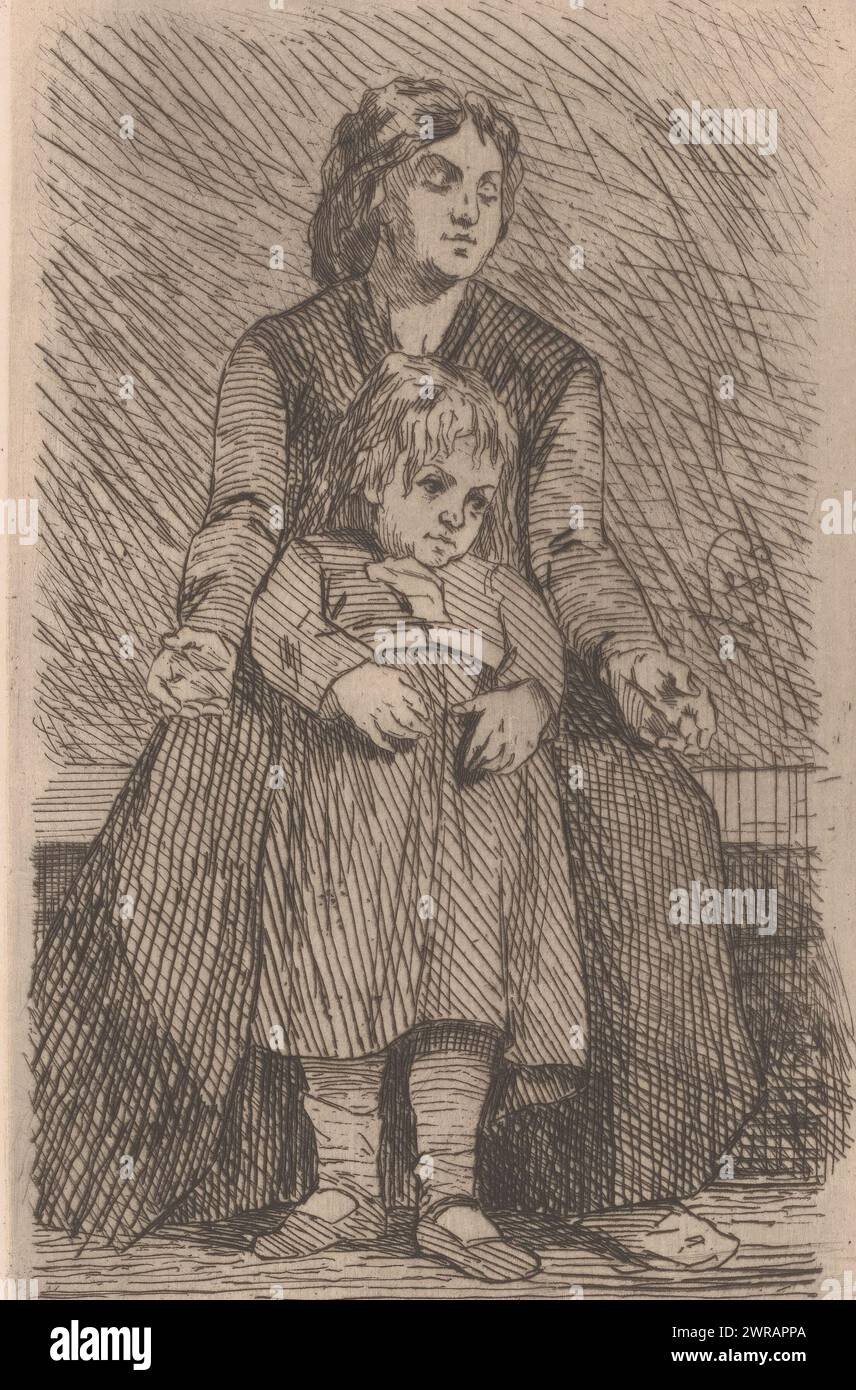 Blinde Frau mit Kind, Druckerei: Edmond Lambrichs, 1875, Papier, Ätzen, Höhe 184 mm x Breite 121 mm, Druck Stockfoto