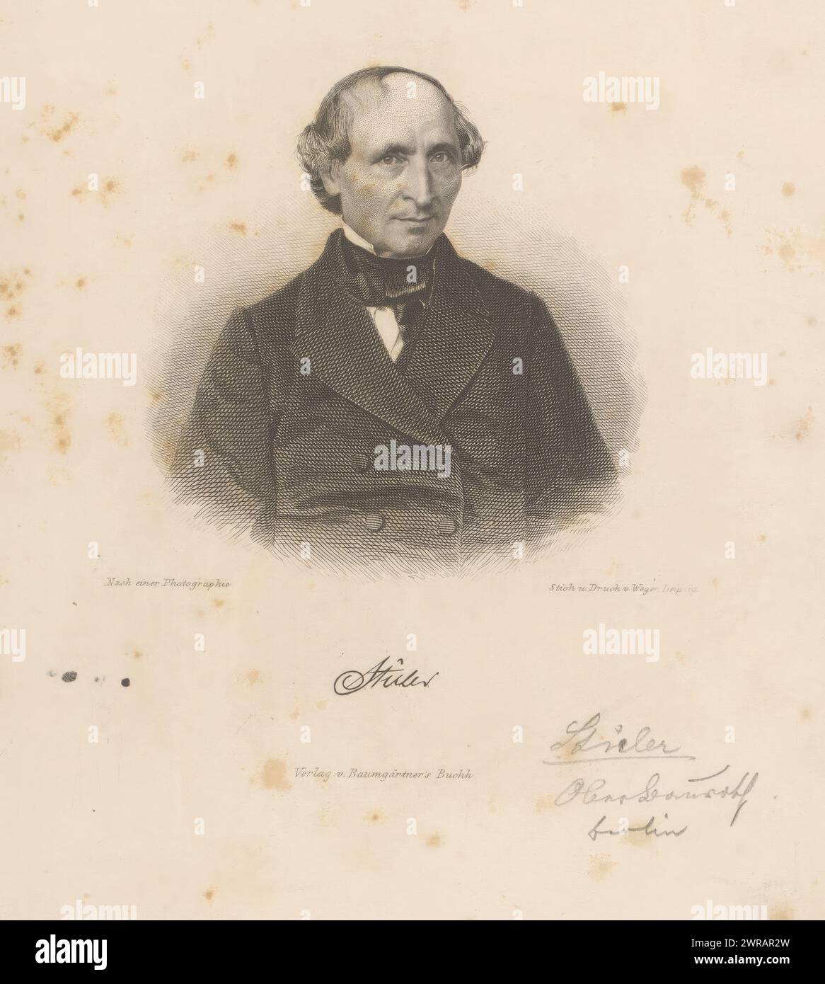 Porträt von Friedrich August Stüler, Stuler (Titel über Objekt), Druckerei: August Weger, nach Foto von: Anonym, Drucker: August Weger, Leipzig, 1863 - 1892, Papier, Ätzen, Höhe 234 mm x Breite 169 mm, bedruckt Stockfoto