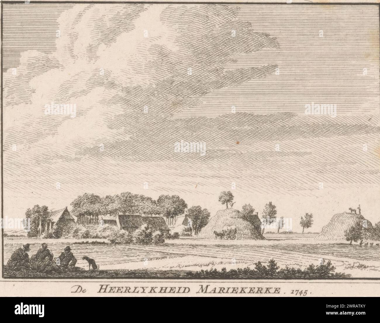 Blick auf die Pracht von Mariekerke, 1745, de Heerlykheid Mariekerke. 1745 (Titel über Objekt), Blick auf die Pracht Mariekerkes, in der Situation um 1745., Druckerei: Hendrik Spilman, nach Zeichnung von: Cornelis Pronk, Haarlem, 1754 - 1792, Papier, Ätzen, Höhe 80 mm, Breite 105 mm, bedruckt Stockfoto