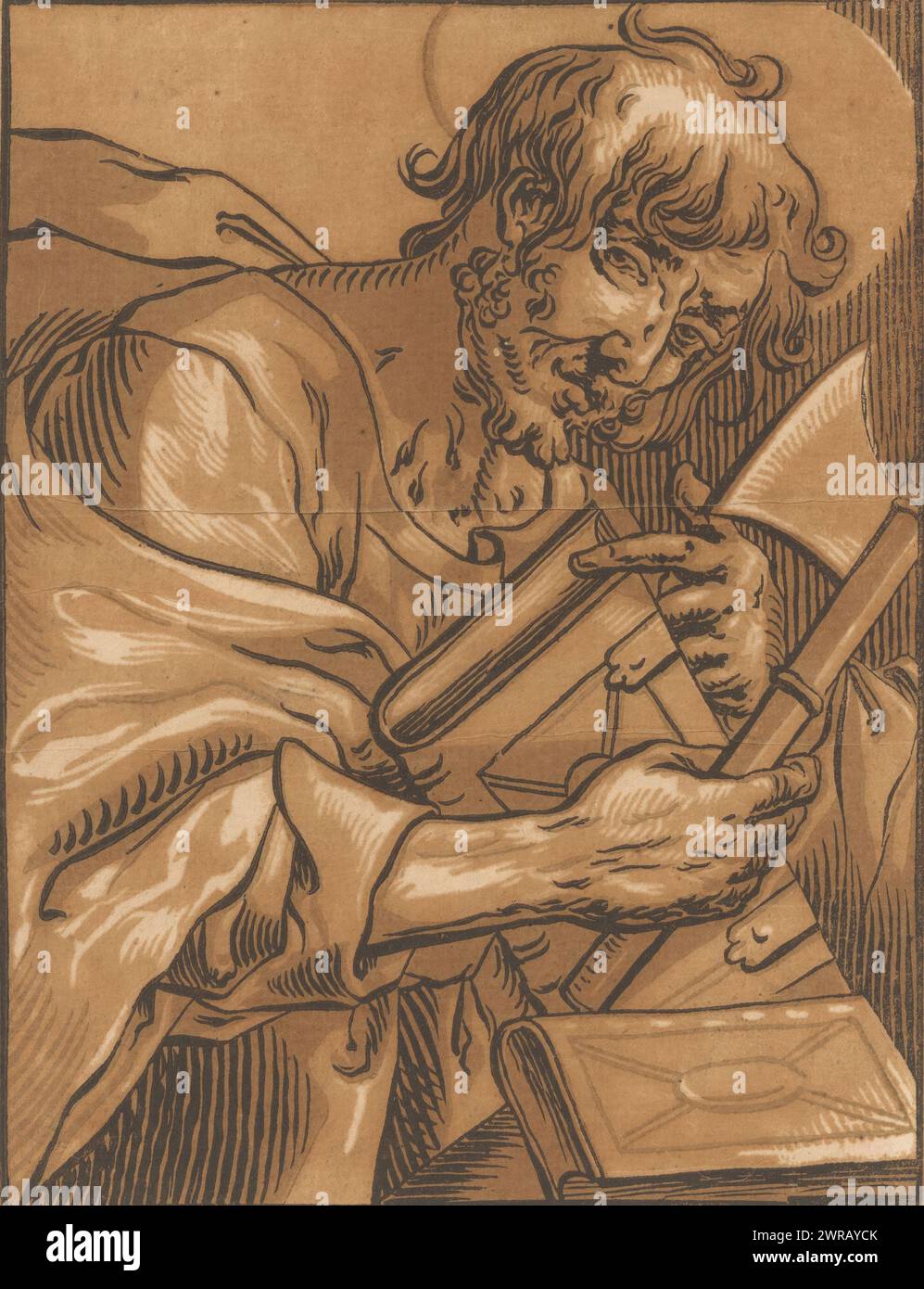 Apostel Mattias, Christus und die zwölf Apostel (Serientitel), Druckerei: Ludwig Büsinck, nach Entwurf: Georges Lallemand, Verlag: Melchior Tavernier, 1600 - 1669, Papier, Höhe 210 mm x Breite 160 mm, Druck Stockfoto