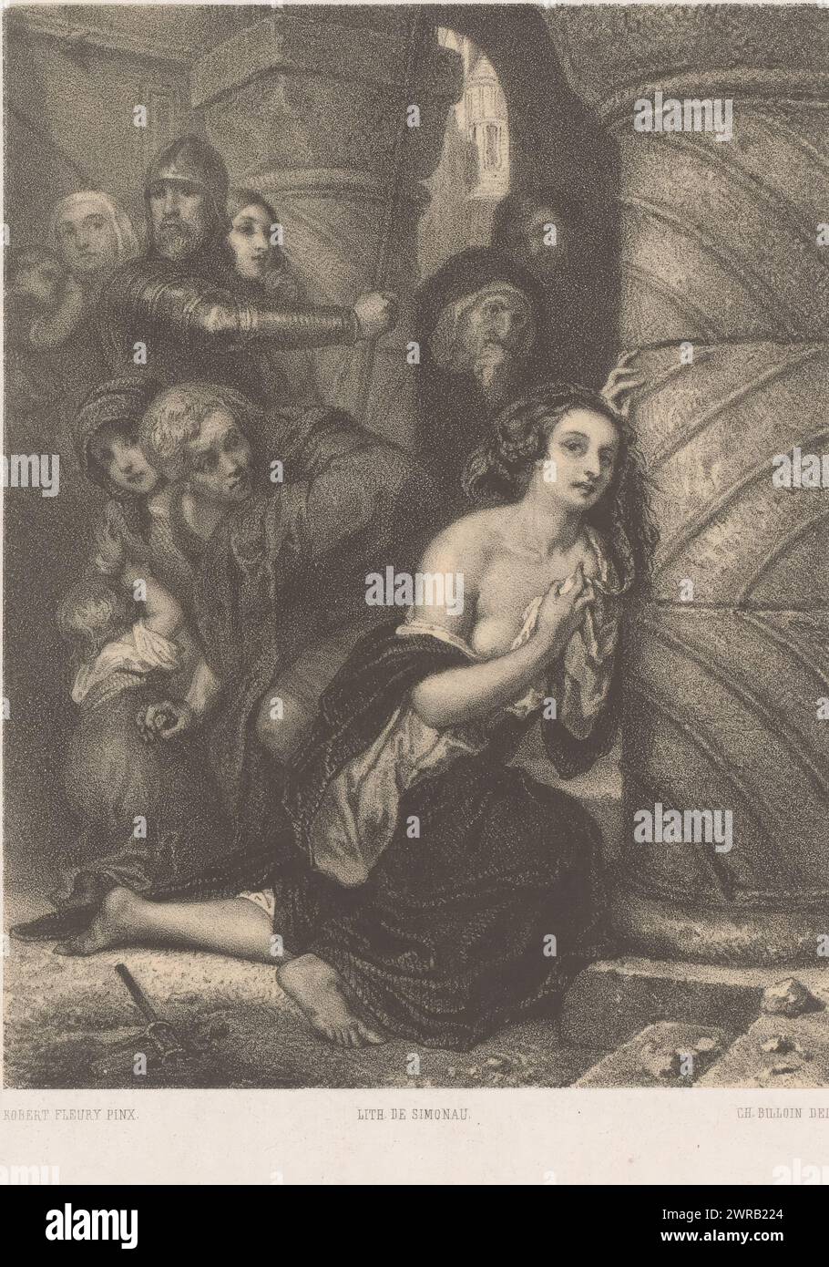 Penance of Jane Shore, Jane Shore (Titel über Objekt), nummeriert oben rechts: 6., Druckerei: Charles Billoin, (zugeschrieben), nach Entwurf: Charles Billoin, nach Malerei von: Robert-Fleury, Brüssel, 1848, Papier, Höhe 389 mm x Breite 265 mm, Druck Stockfoto