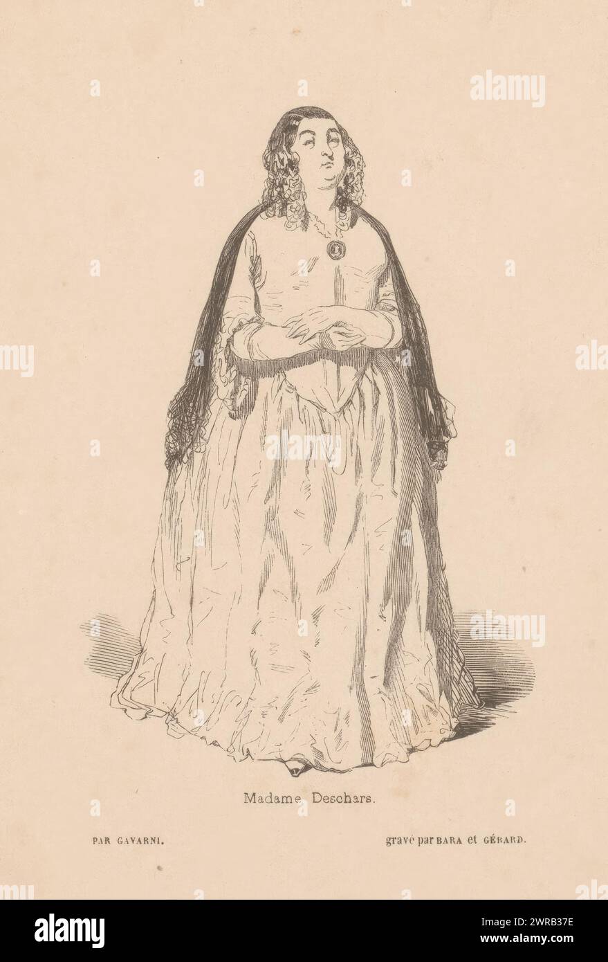 Bordellbesitzerin Madame Deschars, Madame Deschars (Titel auf Objekt), französische Typen mit eigenen Augen gesehen (Titel der Serie), Les Francais peints par eux-mêmes (Titel der Serie), Druckerei: Paul Gavarni, Druckerei: Joseph Bara, Druckerei: Gérard, Paris, 1840 - 1842, Papier, Höhe 200 mm x Breite 137 mm, bedruckt Stockfoto