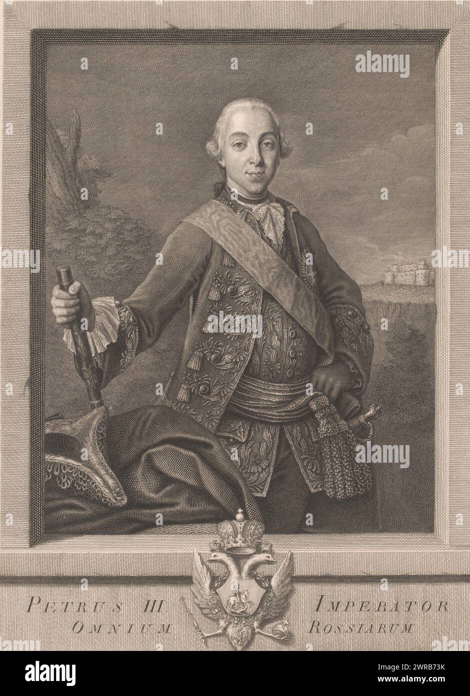Porträt von Peter III. Von Russland, Druckerei: Johann Christoph Teucher, 1762 - in oder nach 1763, Papier, Radierung, Gravur, Höhe 460 mm x Breite 330 mm, Druck Stockfoto