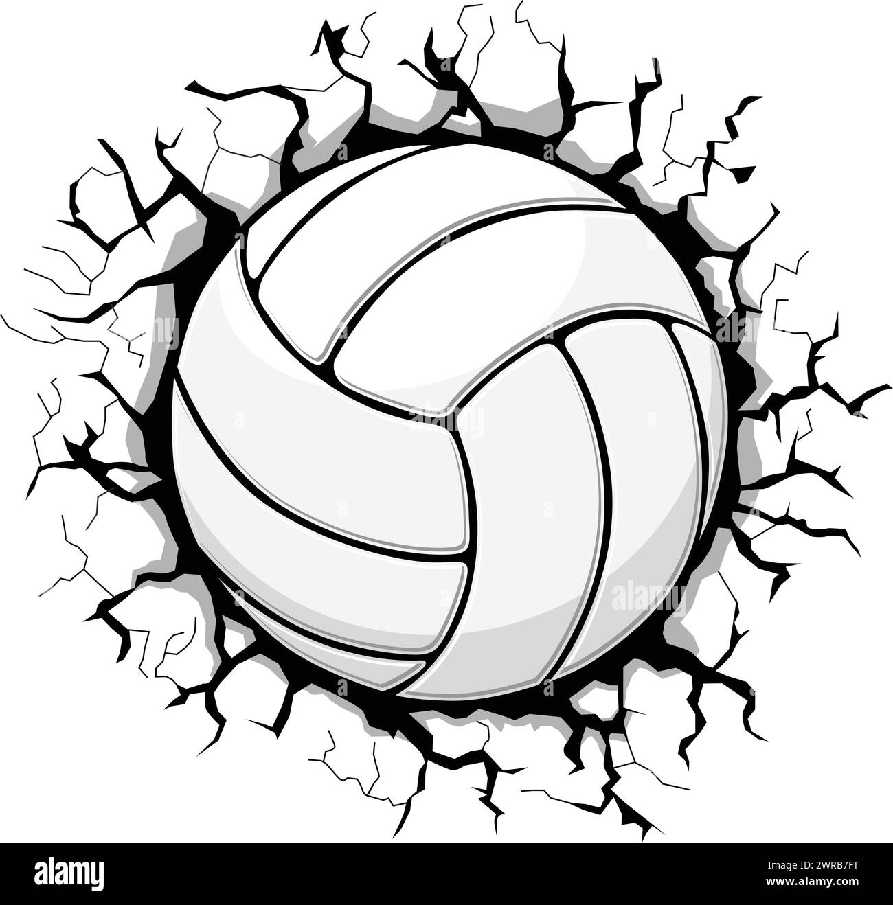Volleyballball bricht die Wand. Vektor-Sportschablone für Aufkleber und T-Shirt-Designs auf transparentem Hintergrund Stock Vektor