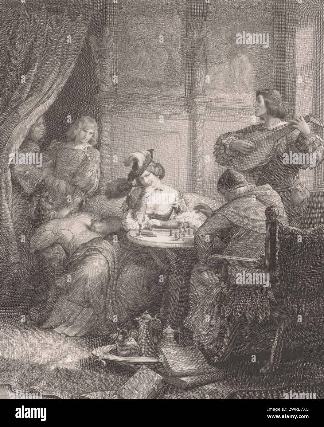 Adelheid aus Goethes Götz von Berlichingen, Druckerei: Heinrich Sachs, nach Malerei: Wilhelm von Kaulbach, 1858, Papier, Ätzen, Höhe 390 mm x Breite 315 mm, Druck Stockfoto