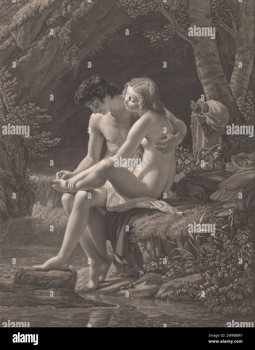 Daphnis and Chloe, Druckerei: Antoine Francois Gelée, nach Design von Louis Hersent, 1824, Papier, Radierung, Gravur, Höhe 591 mm x Breite 443 mm, bedruckt Stockfoto