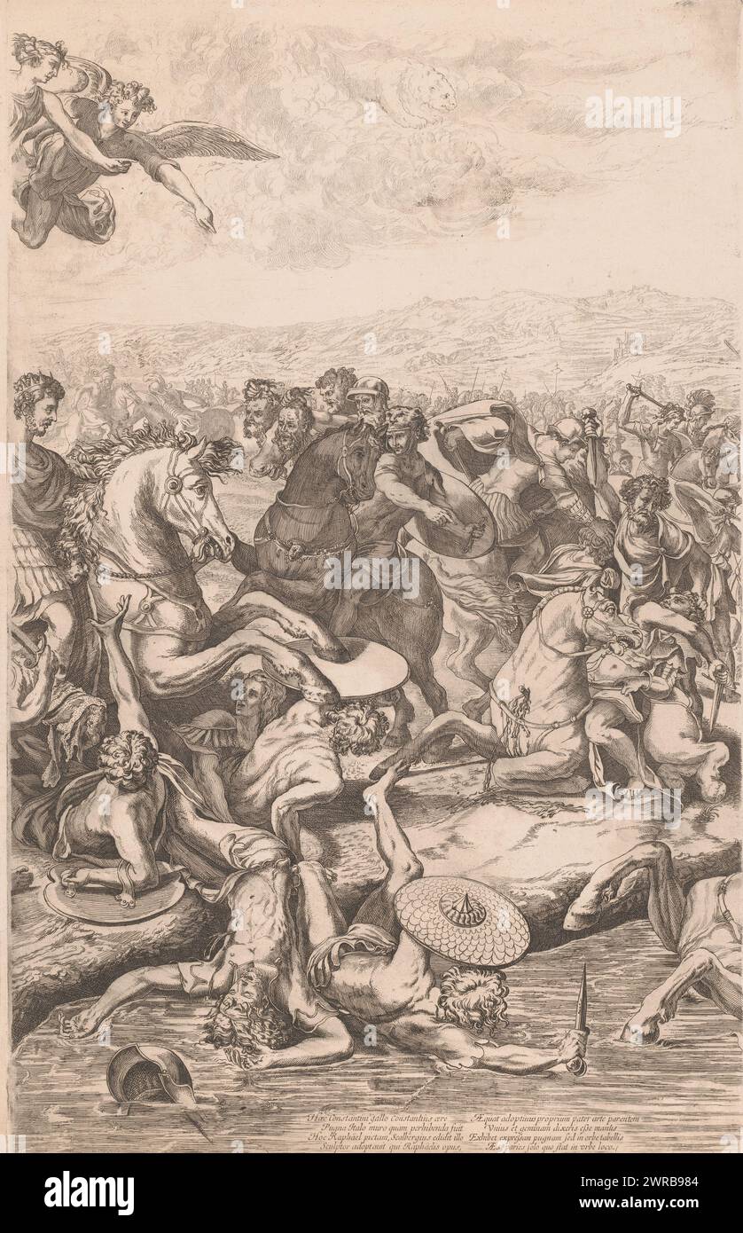 Schlacht an der Milvischen Brücke (dritter Teil), Druckerei: Pierre Scalberge, nach Malerei von: Rafaël, 1637, Papier, Ätzung, Höhe 694 mm x Breite 442 mm, Druck Stockfoto