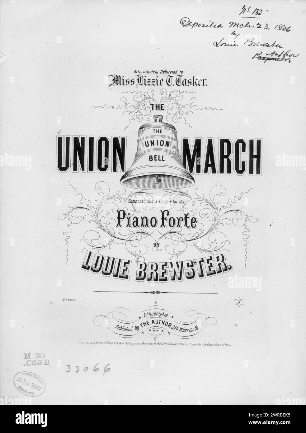 The Union Bell march, Brewster, Louie (Komponist), The Author, Philadelphia, 1866., Vereinigte Staaten, Geschichte, Bürgerkrieg, 1861-1865, Lieder und Musik Stockfoto