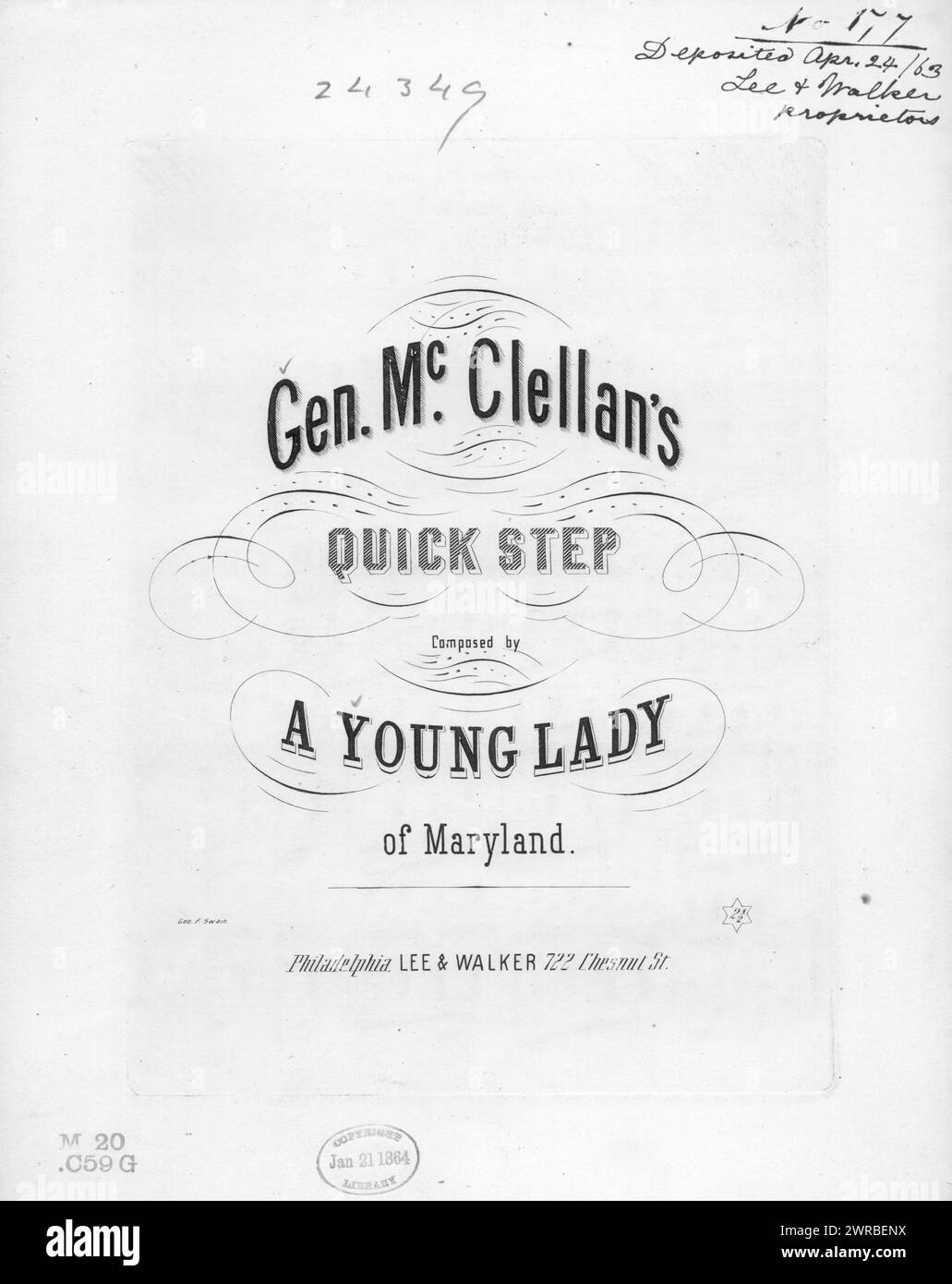 General McClellan's Quickstep, A Young Lady of Maryland (Komponist), Lee & Walker, Philadelphia, 1863., Vereinigte Staaten, Geschichte, Bürgerkrieg, 1861-1865, Lieder und Musik Stockfoto