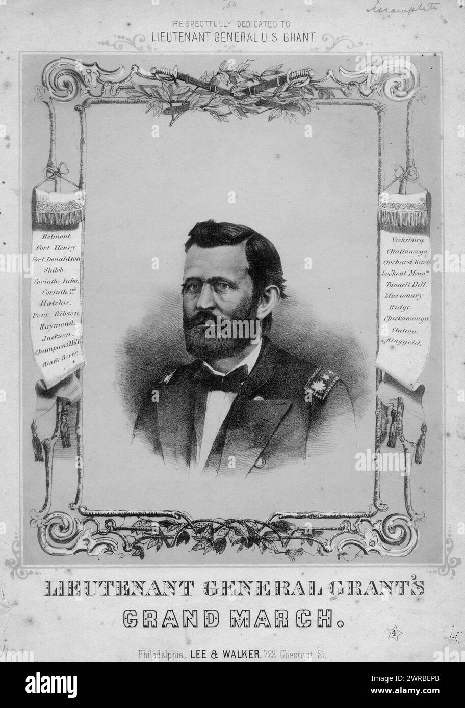 Lieutenant General Grants großer marsch, Lee & Walker, Philadelphia., Vereinigte Staaten, Geschichte, Bürgerkrieg, 1861-1865, Lieder und Musik Stockfoto
