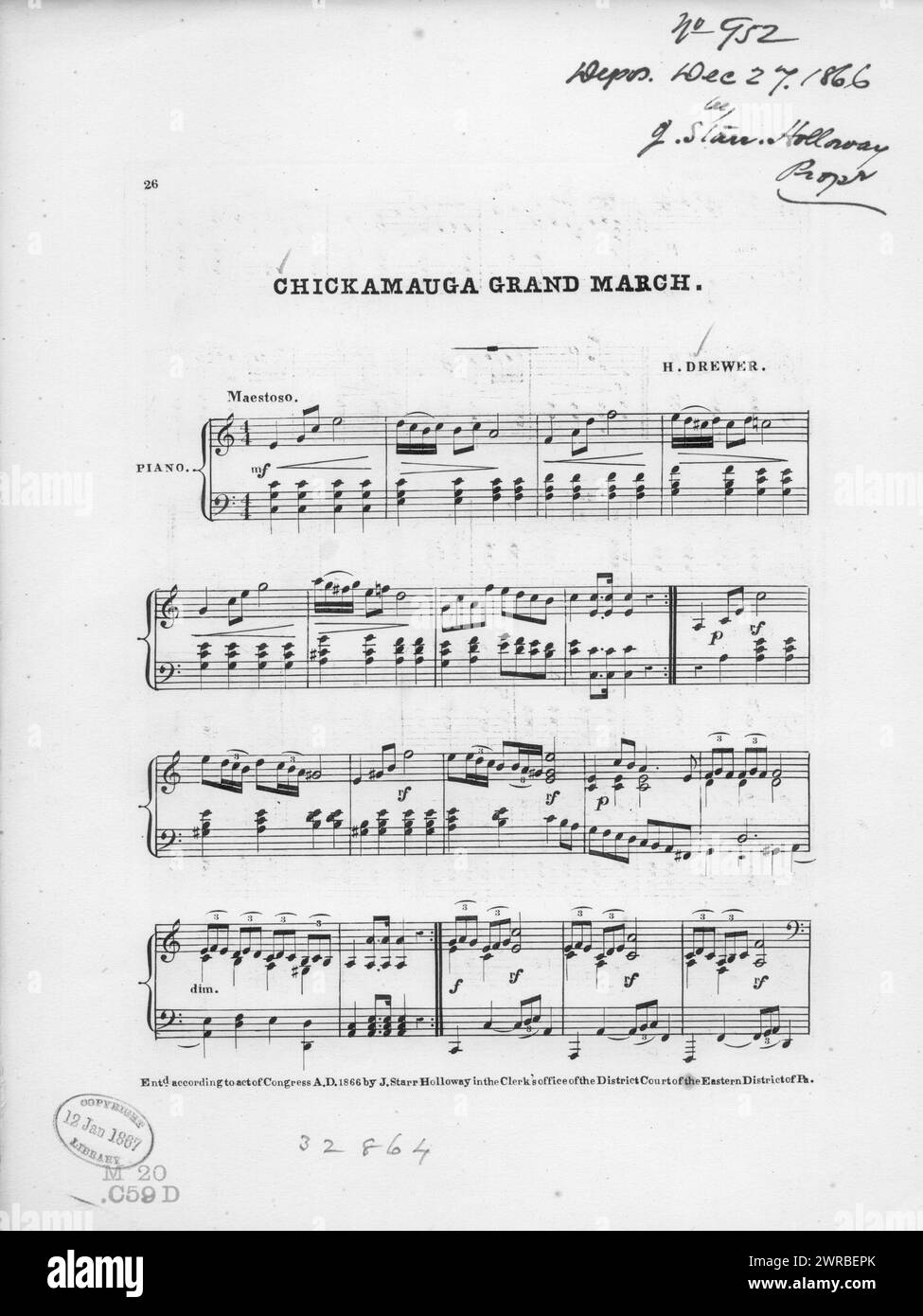 Chickamauga Grand march, Drewer, H. (Komponist), 1866., Vereinigte Staaten, Geschichte, Bürgerkrieg, 1861-1865, Lieder und Musik Stockfoto