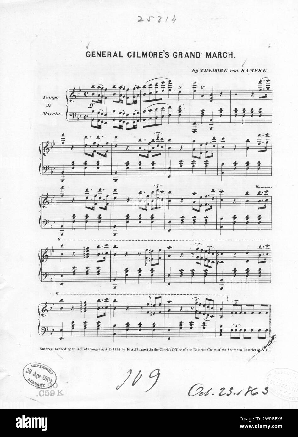 General Gilmores großer marsch, von Kameke, Theodore (Komponist), 1863., Vereinigte Staaten, Geschichte, Bürgerkrieg, 1861-1865, Lieder und Musik Stockfoto