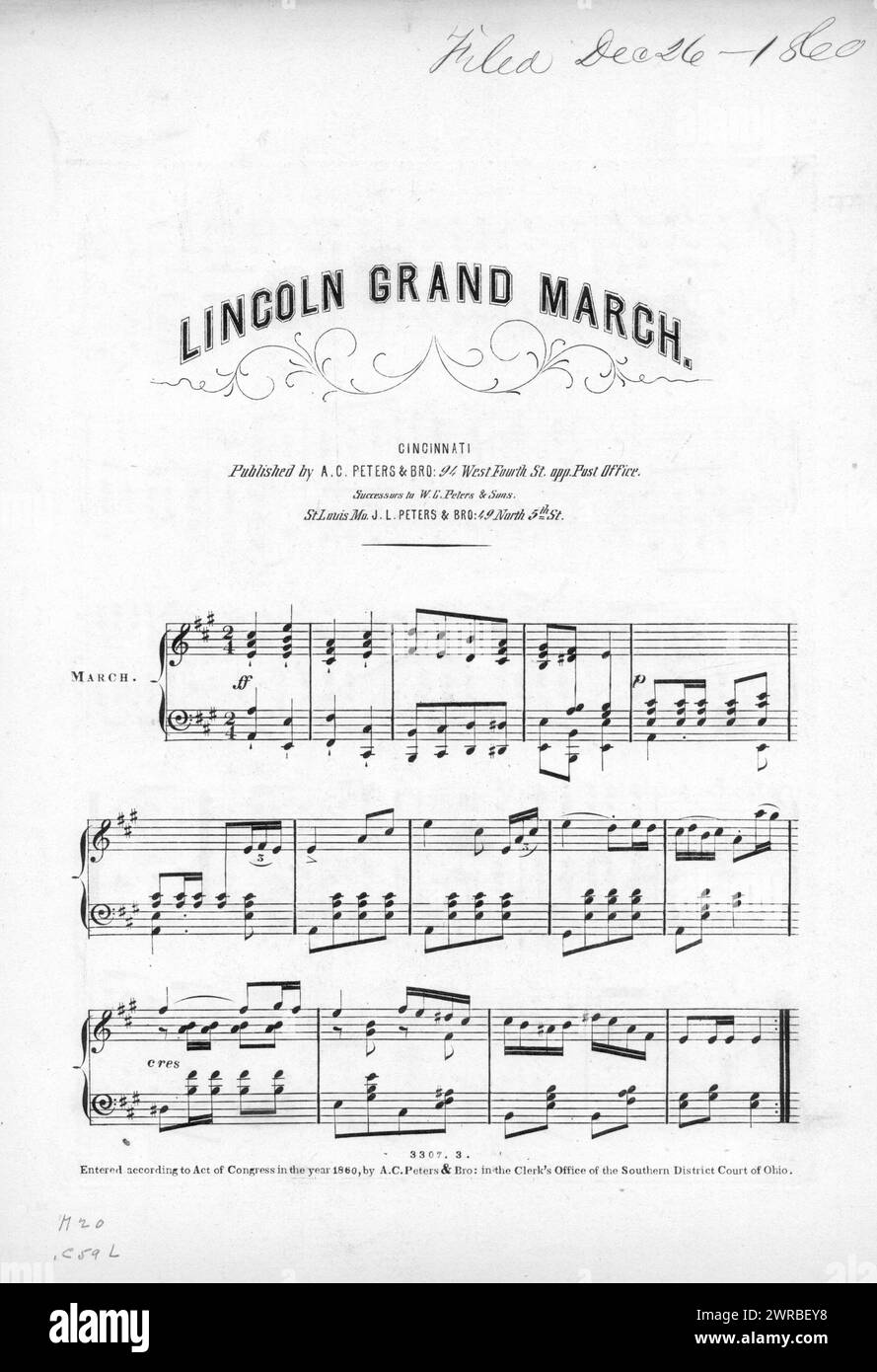 Lincoln Grand march, A. C. Peters & Bro., Cincinnati, 1860., Vereinigte Staaten, Geschichte, Bürgerkrieg, 1861-1865, Lieder und Musik Stockfoto