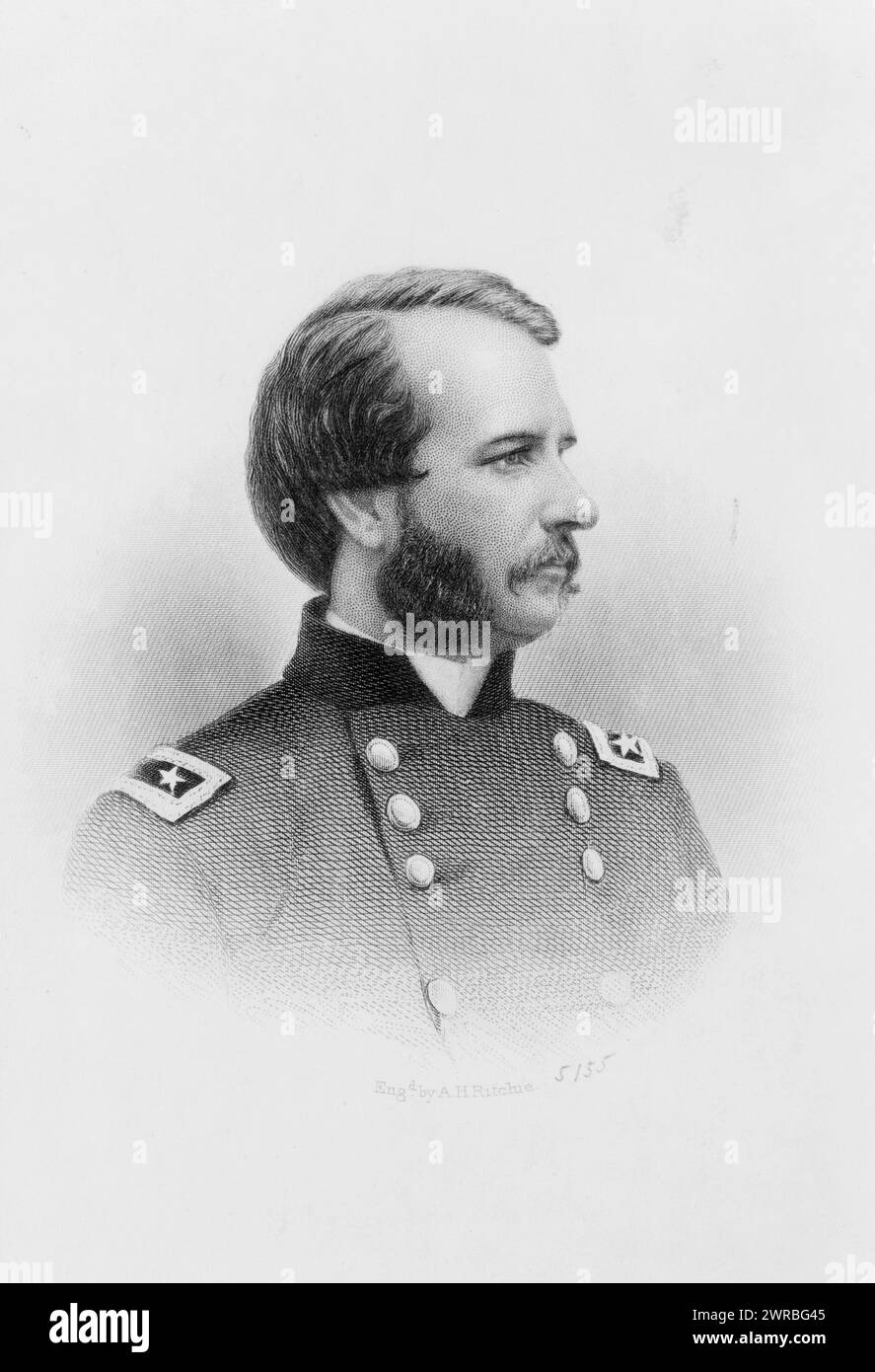 BV nicht Generalmajor J. F. Miller, engd. Von A. H. Ritchie. John Franklin Miller, Kopf-und-Schultern-Porträt, nach rechts gerichtet. Alexander Hay, 1822-1895, Stecher, zwischen 1861 und 1895, Miller, John Franklin, 1831-1886, Stiche, 1860-1900., Hochformatdrucke, 1860-1900, Stiche, 1860-1900, 1 Druck: Gravur Stockfoto