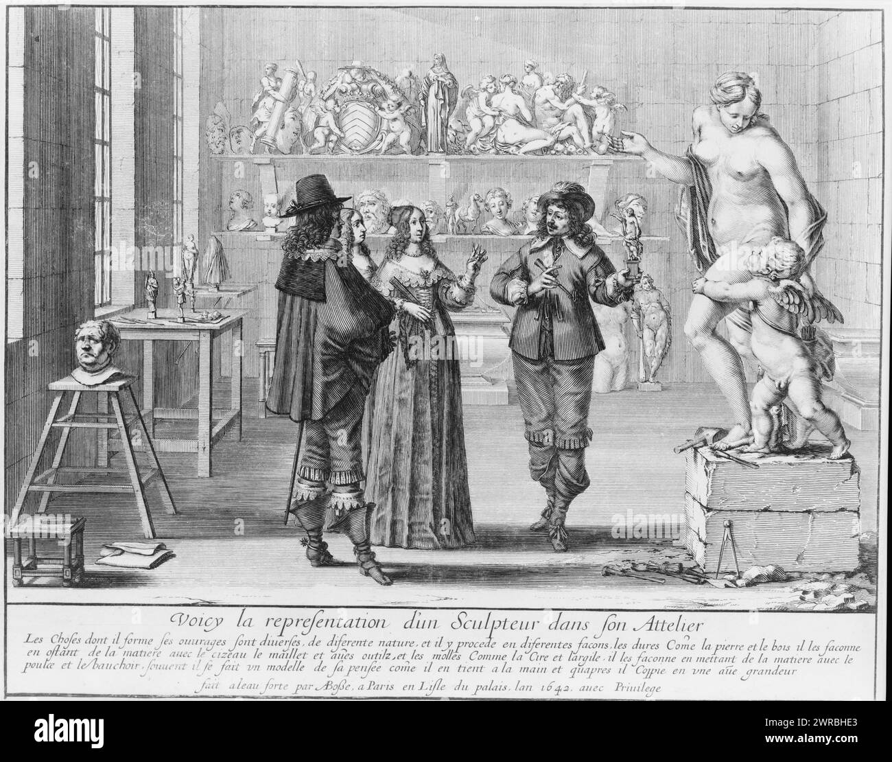 Voicy la Repräsentation d'un sculpteur dans son Atelier, Bosse, Abraham, 1602-1676, Künstler, 1642., Stiche, 1640-1650., Stiche, 1640-1650, 1 Druck: Gravur, 25,2 x 32 cm. (Blatt Stockfoto