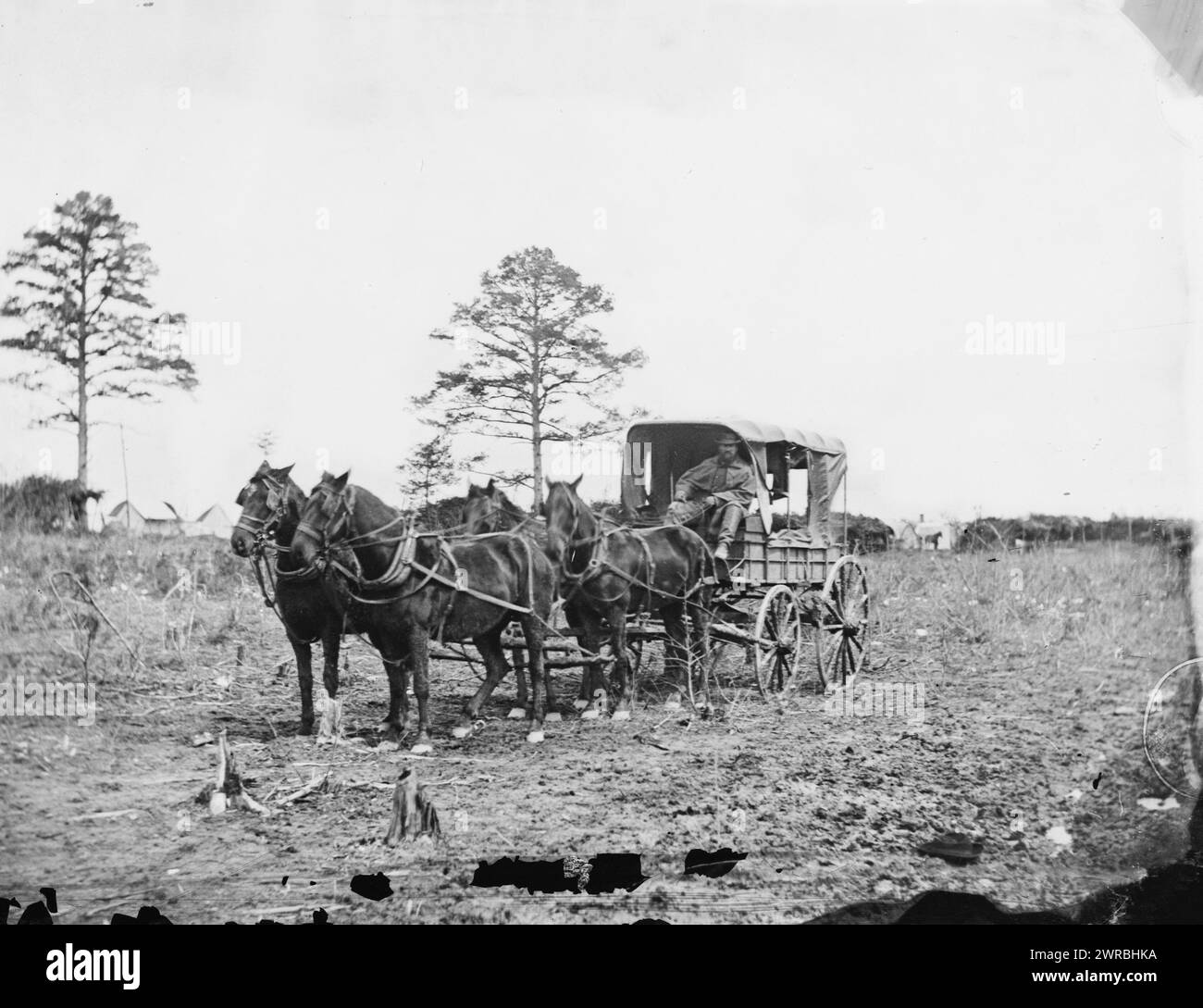 Falmouth, Virginia. Postwagen für das Hauptquartier, Army of the Potomac, 1863., Vereinigte Staaten, Geschichte, Bürgerkrieg, 1861-1865, Glasnegative, 1860-1870, Stereographen, 1860-1870, 1 negativ: Glas, Stereogramm, nasses Kollodion, 4 x 10 Zoll Stockfoto