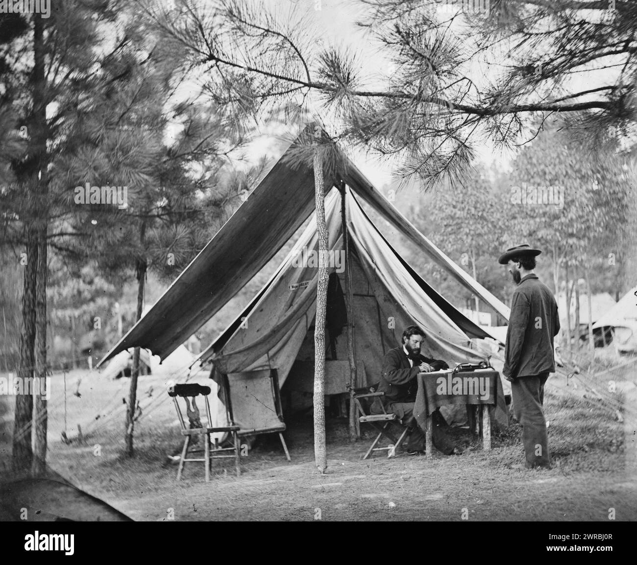 Harrison's Landing, Virginia. Hauptquartier des Signal Corps, Gardner, Alexander, 1821-1882, Fotograf, 1862 Aug., Vereinigte Staaten, Geschichte, Bürgerkrieg, 1861-1865, Glasnegative, 1860-1870, Stereographen, 1860-1870, 1 negativ: Glas, Stereograph, feuchtes Kollodion, 4 x 10 Zoll Stockfoto