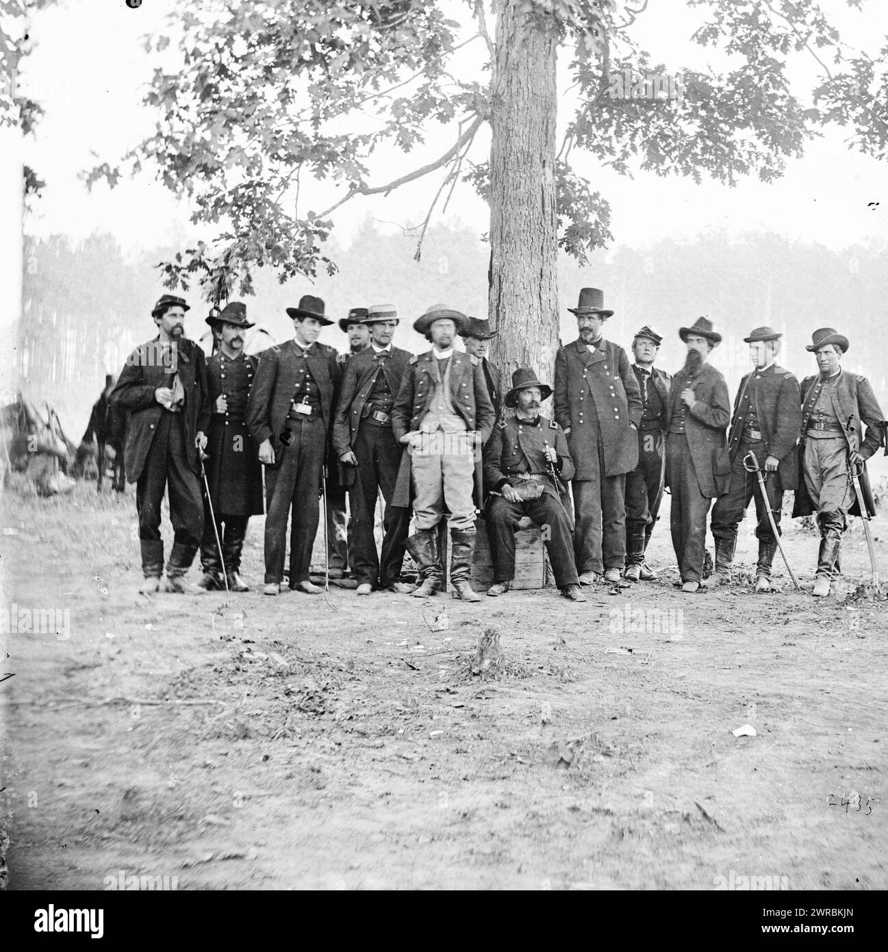 Richmond, Virginia (Umgebung). General John H. Martindale & Staff in the Field nahe Richmond, 1. Juli 1862, Vereinigte Staaten, Geschichte, Bürgerkrieg, 1861-1865, Glasnegative, 1860-1870., Stereographen, 1860-1870, Glasnegative, 1860-1870, 1 negativ (2 Platten): Glas, Stereogramm, nasses Kollodion Stockfoto