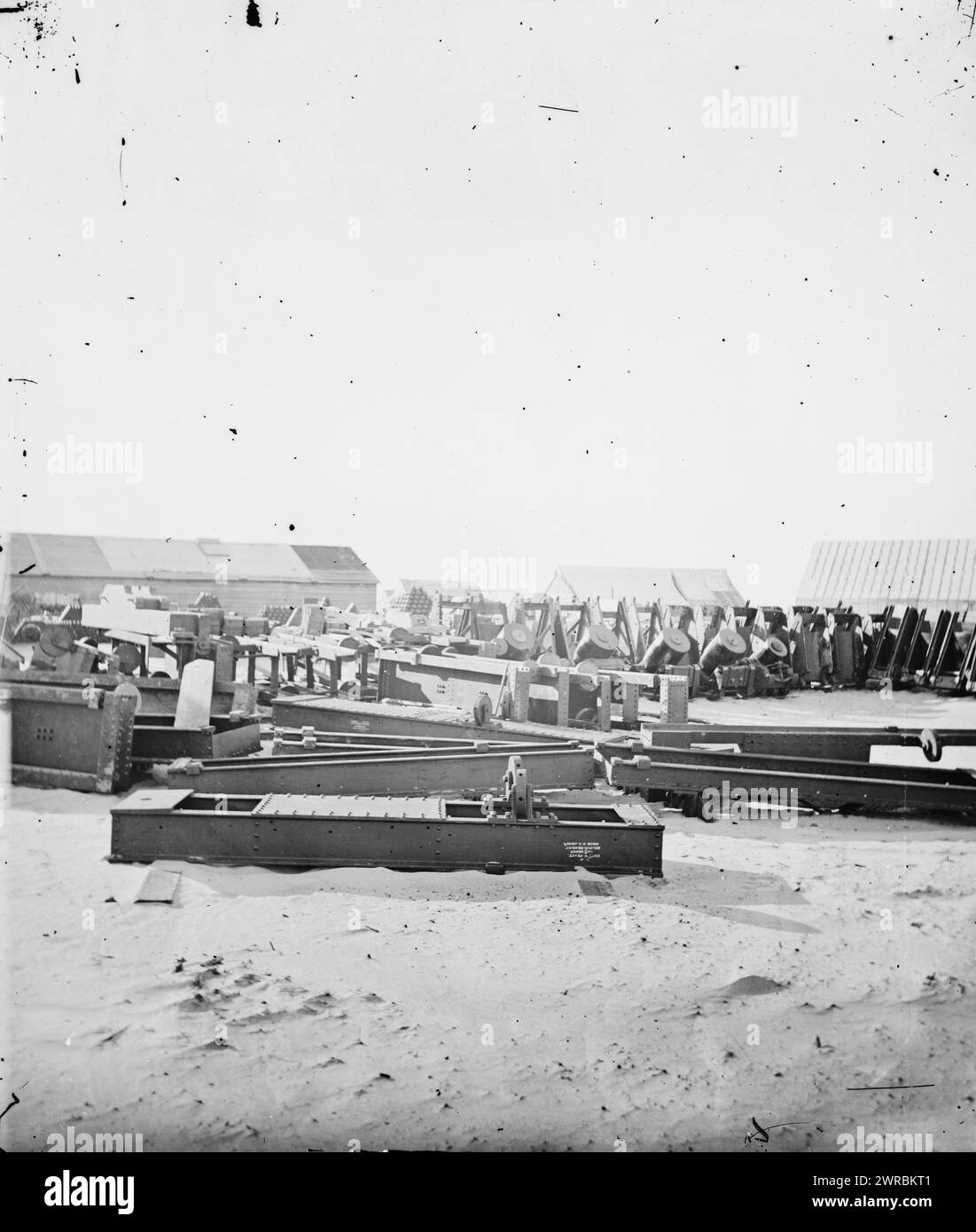 Charleston, South Carolina (Umgebung). Artillance Depot auf Morris Island, Cooley, Sam A. (Samuel A.), Fotograf, 1865., Vereinigte Staaten, Geschichte, Bürgerkrieg, 1861-1865, Glasnegative, 1860-1870. Stereogramme, 1860-1870, Glasnegative, 1860-1870, 1 negativ (2 Platten): Glas, Stereograph, nasses Kollodion Stockfoto