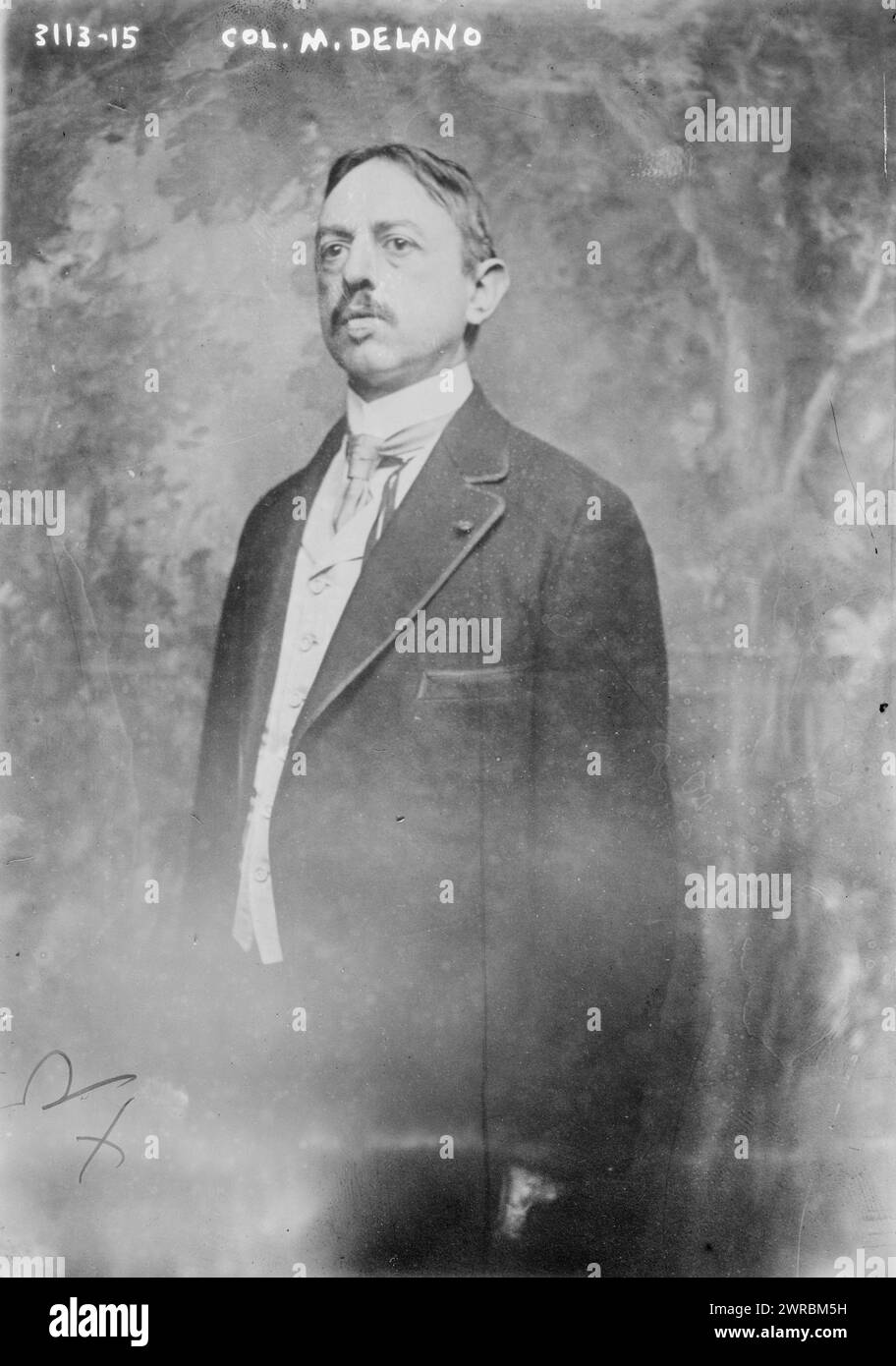 Colonel M. Delano, Foto zeigt Colonel Mortimer Delano, vom staatlichen Luftfahrtkorps und Sekretär des Aero Club of America, zwischen ca. 1910 und ca. 1915, Glasnegative, 1 negativ: Glas Stockfoto