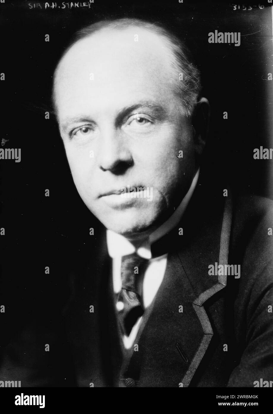 Sir A.H. Stanley, Foto zeigt Albert Henry Stanley, 1. Baron Ashfield (1874–1948), der als Albert Henry Knattriess geboren wurde. Von 1910 bis 1933 war er Vorsitzender der Underground Electric Railways Company of London (UERL) zwischen ca. 1910 und ca. 1915, Glasnegative, 1 negativ: Glas Stockfoto