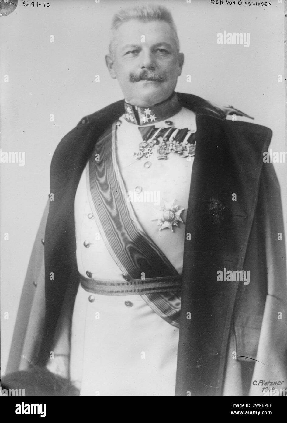 General von Gieslingen, Foto zeigt Arthur Giesl Freiherr von Gieslingen (1857–1935), einen österreichischen General und Direktor des Militärgeheimdienstes., 1914, Glasnegative, 1 negativ: Glas Stockfoto