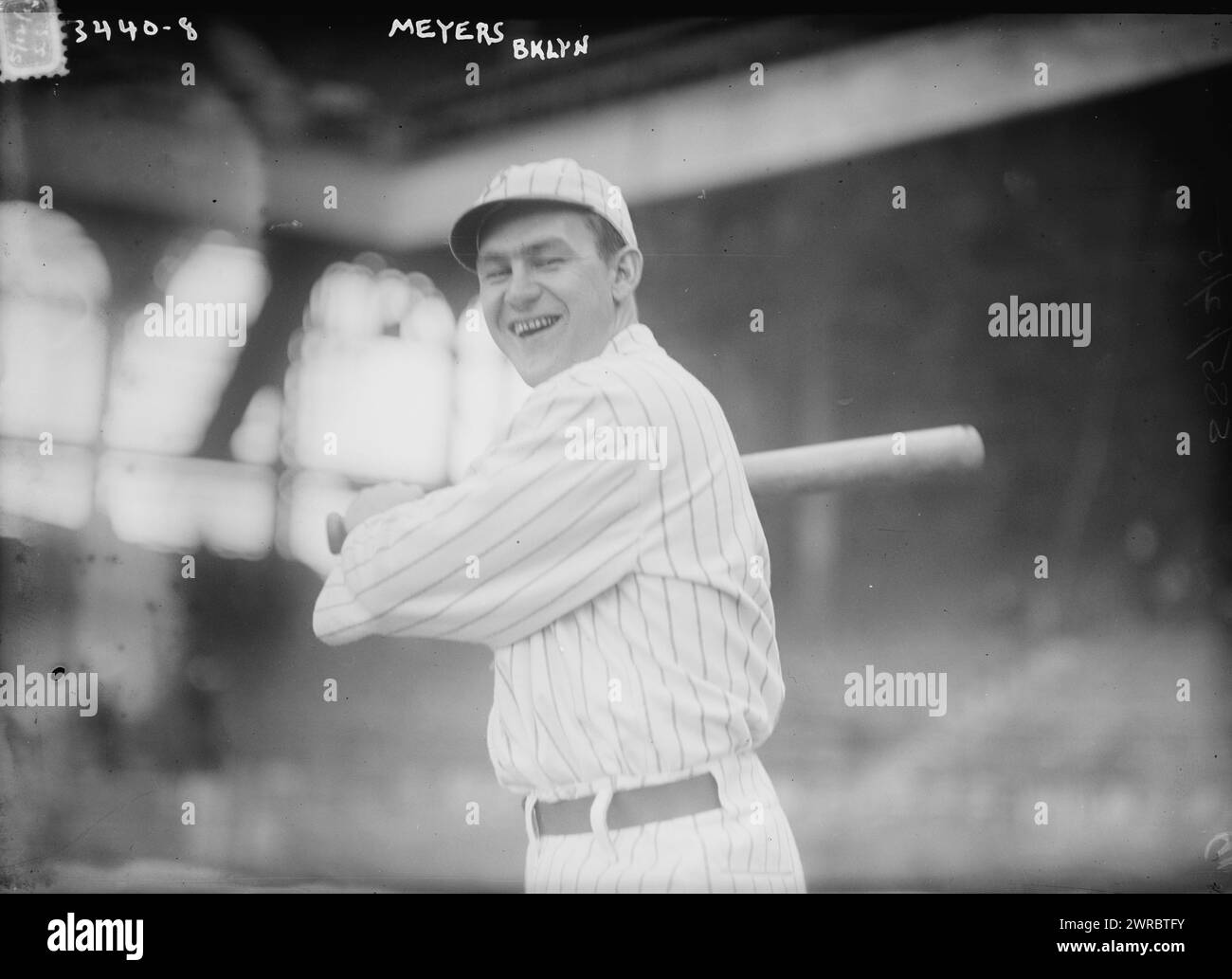 Myers, Dodgers Brklyn, d. h., Brooklyn, Foto zeigt Henry Harrison „Hy“ Myers, Mittelfeldspieler für die Brooklyn Robins (Dodgers) von 1915., zwischen ca. 1910 und ca. 1915, Glasnegative, 1 negativ: Glas Stockfoto