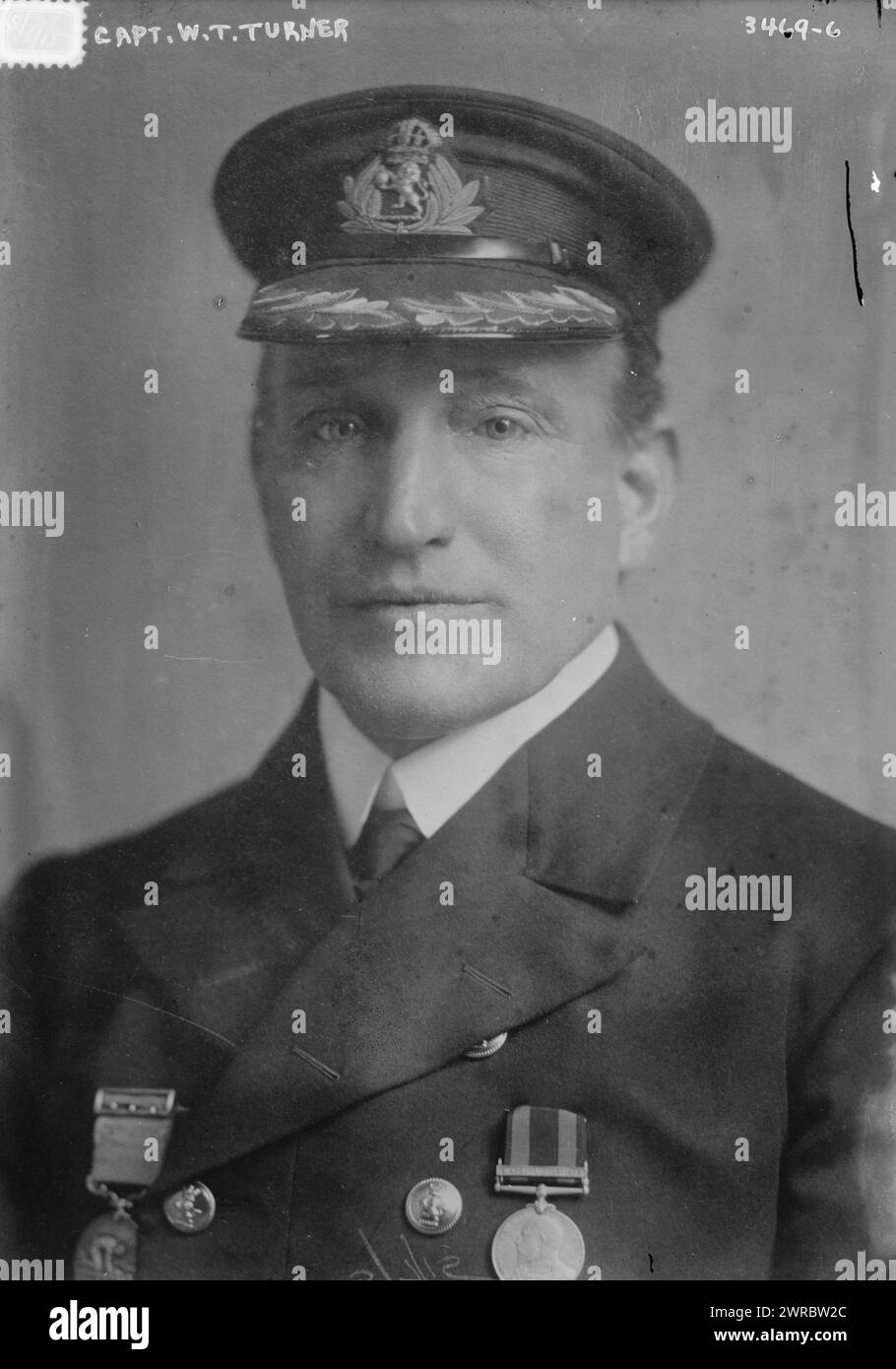 Kapitän W.T. Turner, Foto zeigt William Thomas Turner (1856–1933), Kapitän der RMS Lusitania, als sie im Mai 1915 sank., 7. Mai 1915, Glasnegative, 1 negativ: Glas Stockfoto