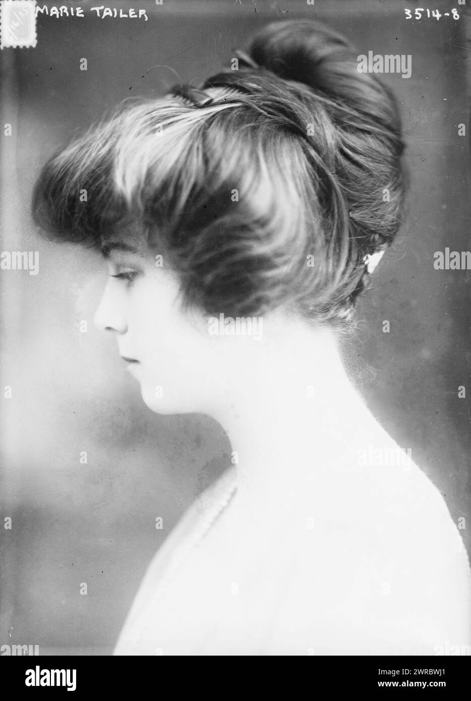 Marie Tailer, Foto zeigt Marie Tailer aus New York City, Tochter von Mr. Und Mrs. J. Lee Tailer, die Stuart Bryce Wing im November 1915 heiratete., 16. Juni 1915, Glass negative, 1 negative: Glass Stockfoto