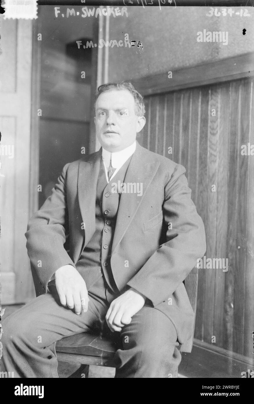 F.M. Swacker, Foto zeigt den Anwalt Frank L. Swacker, der als Anwalt der Regierung in dem Kartellfall der New York, New Haven & Hartford Railroad Company zwischen CA. Tätig war. 1910 und ca. 1915, Glasnegative, 1 negativ: Glas Stockfoto