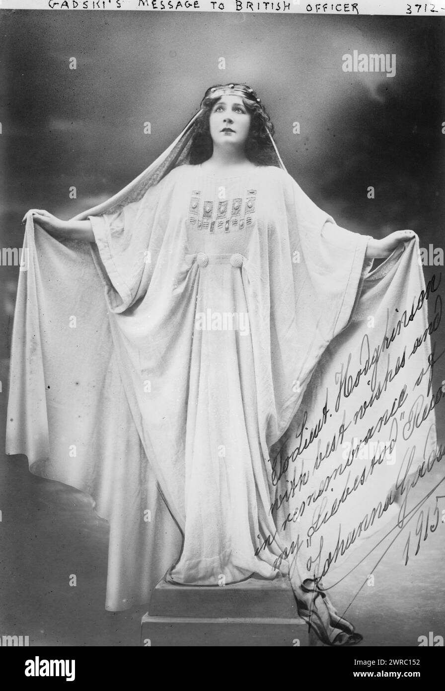 Gadskis Botschaft an den britischen Offizier, Foto zeigt die deutsche Sopransängerin Johanna Gadski (1872-1932)., zwischen ca. 1910 und ca. 1915, Glasnegative, 1 negativ: Glas Stockfoto