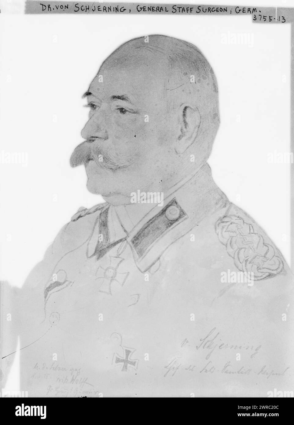 Dr. von Schjerning, Generalstabsarzt, Keim., Foto zeigt Otto Carl Wilhelm von Schjerning (1853–1921), der während des Ersten Weltkriegs Leiter des deutschen Feldmedizinischen Dienstes war, zwischen ca. 1915 und ca. 1920, Glasnegative, 1 negativ: Glas Stockfoto