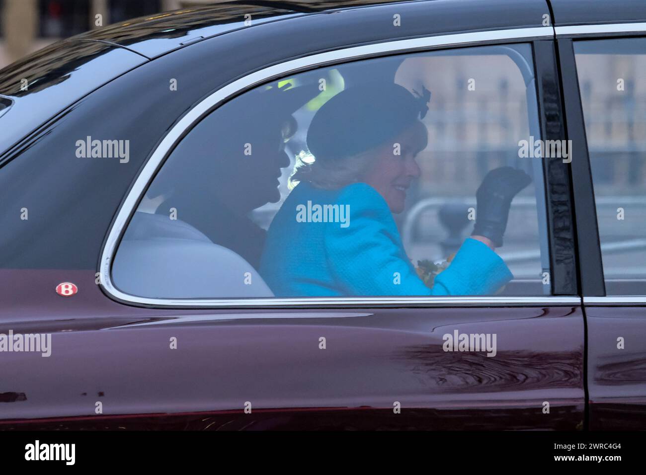 London, UK, 11. März 2024. Ihre Majestät die Königin verlässt den Commonwealth Day, der seit den 1970er Jahren jedes Jahr in der Westminster Abbey gefeiert wird. In diesem Jahr jährt sich das 75. Jahrestag der Gründung des Commonwealth. Quelle: Eleventh Photography/Alamy Live News Stockfoto