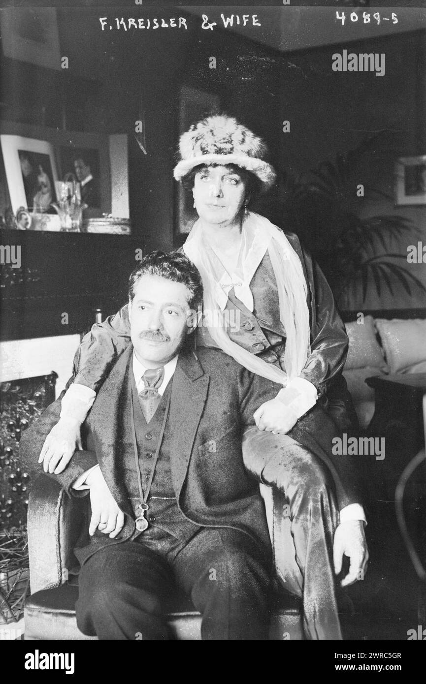 F. Fritz Kreisler & Frau, Foto zeigt Geiger Fritz Kreisler (1875–1962) und seine Frau Harriet Lies Kreisler (1869–1963)., zwischen ca. 1915 und ca. 1920, Glasnegative, 1 negativ: Glas Stockfoto