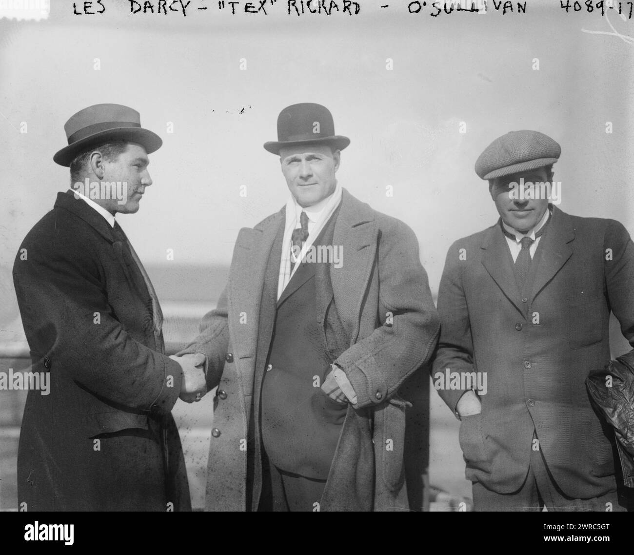 Les Darcy, 'Tex' Rickard, O'Sullivan, zwischen ca. 1915 und ca. 1920, Glasnegative, 1 negativ: Glas Stockfoto