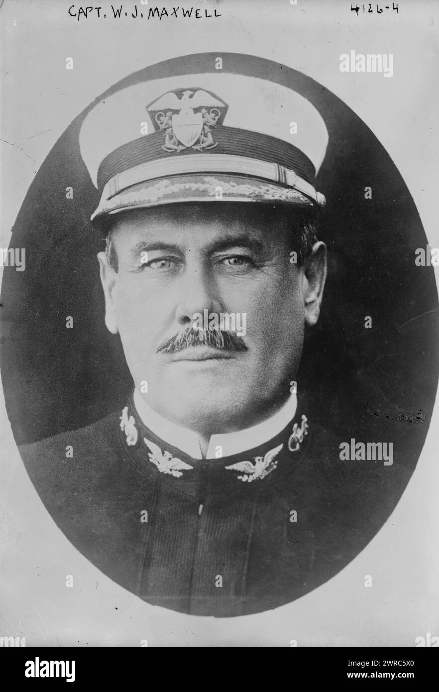 Kapitän W.J. Maxwell, Foto zeigt US-Navy-Offizier William John Maxwell, der Marinegouverneur von Guam (1914–1916) war. 1915 und 1917, Glasnegative, 1 negativ: Glas Stockfoto